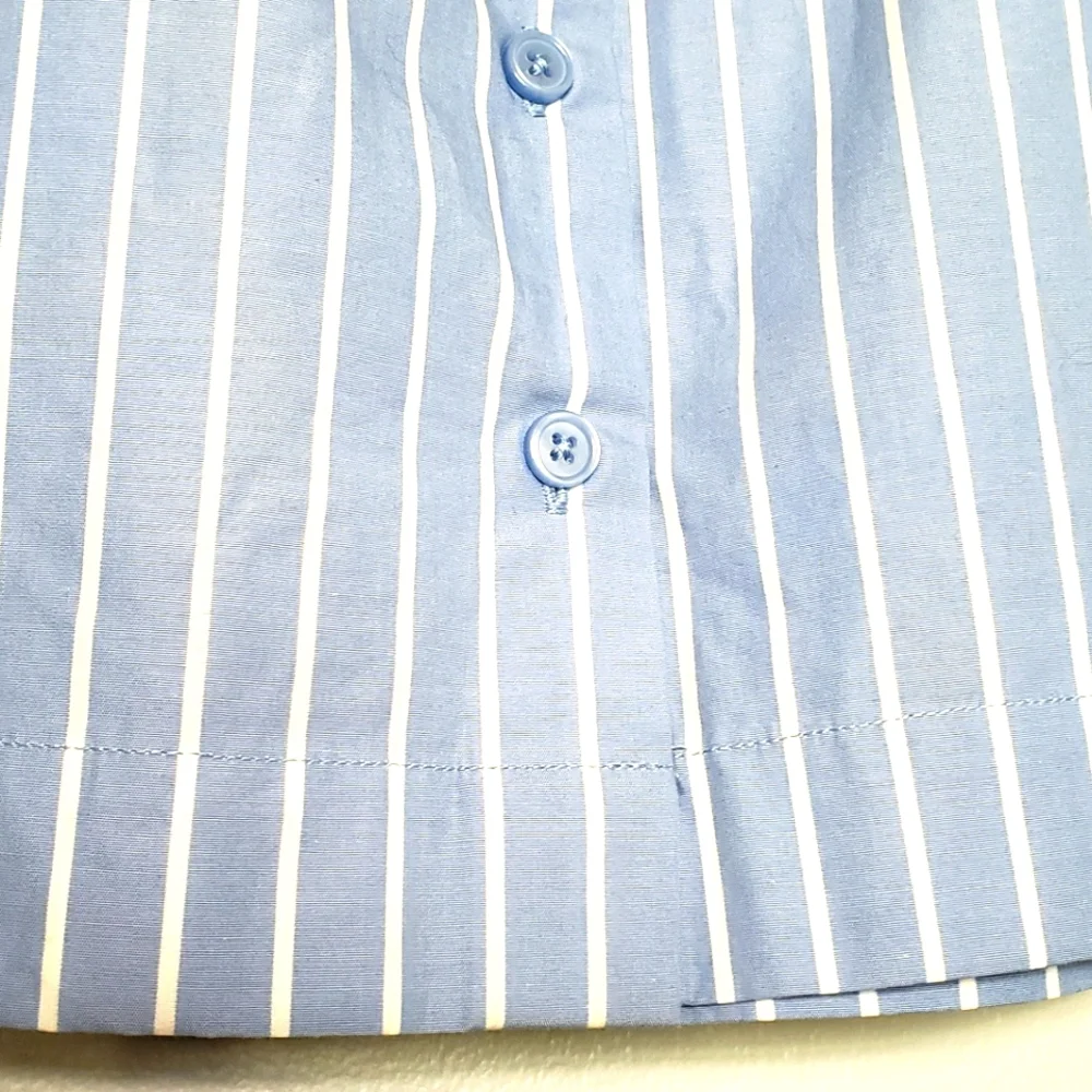 Who What Wear Light Blue & White Striped Midi Button-Front Skirt